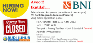 Campus Hiring Pt Bank Negara Indonesia Persero Bni Budi Luhur