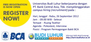 budi luhur career center bca