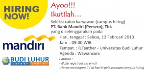 bud luhur career center campus hiring bank mandiri feb2013