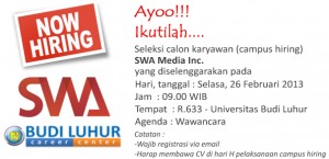 budiluhur career center campus hiring swa feb2013 budi luhur