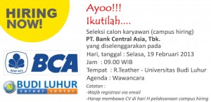 campus hiring budi luhur career center bca februari 2013