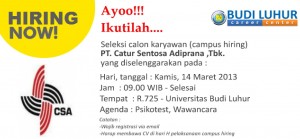 bud luhur career center campus hiring PT Catur Sentosa Adiprana Tbk