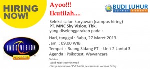 budi luhur career center campus hiring PT MNC Sky Vision Tbk ubl