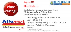 budi luhur career center campus hiring PT Sumber Alfaria Trijaya Tbk alfamart ubl