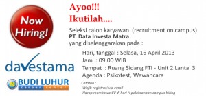 budi luhur career center campus hiring davestama april 2013