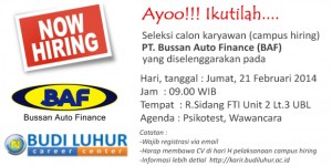 budi luhur career center campus hiring recruitment universitas budi luhur bussan auto finance baf