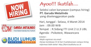 budi luhur career center campus hiring recruitment universitas budi luhur garuda metalindo