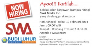 budi luhur career center campus hiring recruitment universitas budi luhur swa inc