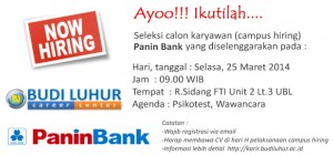 budi luhur career center campus hiring recruitment universitas budi luhur Panin Bank 25 maret