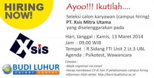 budi luhur career center campus hiring recruitment universitas budi luhur Xsis Mitra Utama