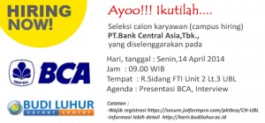 budi luhur career center campus hiring recruitment universitas budi luhur bca bank central asia