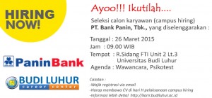 Bank Panin Budi Luhur Career Center Campus Hiring Universitas Budi Luhur Maret