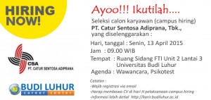 PT Catur Sentosa Adiprana Tbk CSA Budi Luhur Career Center Campus Hiring Universitas Budi Luhur