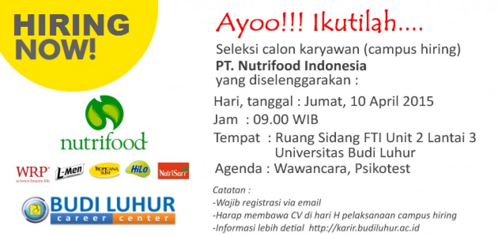 PT Nutrifood Indonesia Budi Luhur Career Center Campus Hiring Universitas Budi Luhur