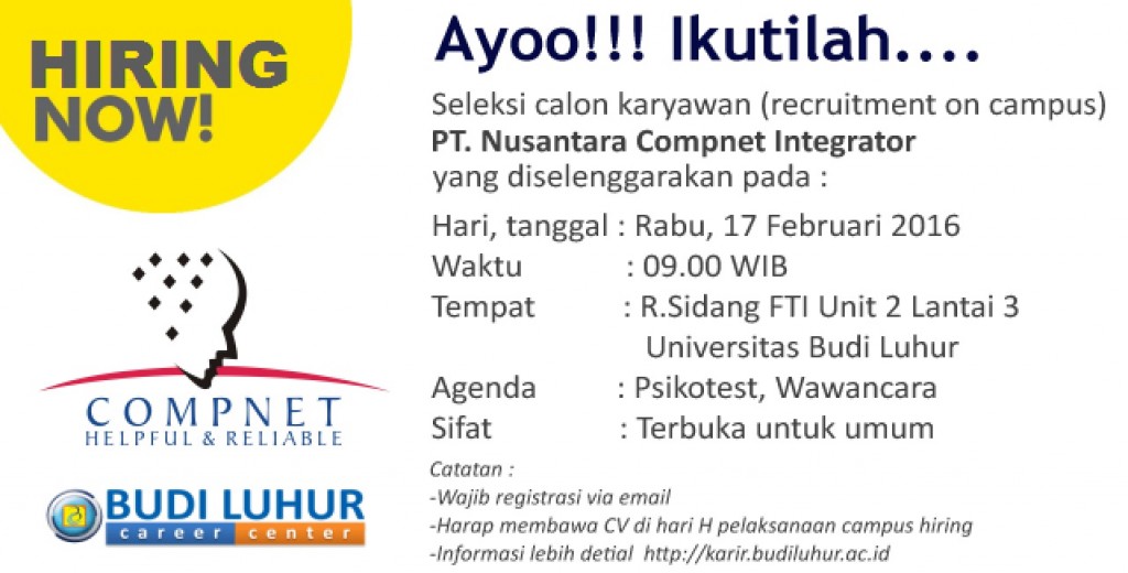 Universitas Budi Luhur Campus Hiring PT Nusantara Compnet Integrator