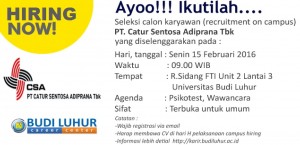 Universitas Budi Luhur Campus Hiring PT. CATUR SENTOSA ADIPRANA Tbk