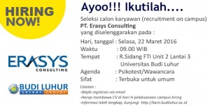 Universitas Budi Luhur Campus Hiring PT Erasys Consulting