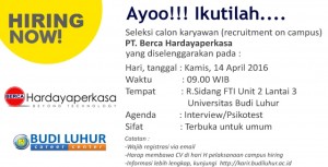 Universitas Budi Luhur Campus Hiring PT Berca Hardayaperkasa