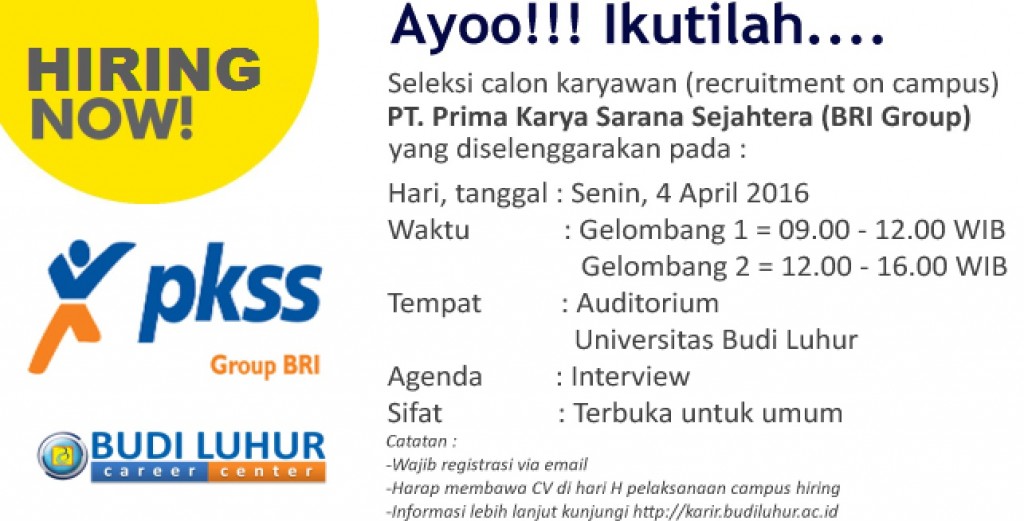 Universitas Budi Luhur Campus Hiring PT Prima Karya Sarana Sejahtera BRI Group