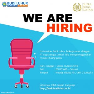 universitas budi luhur campus hiring PT Supra Boga Lestari Tbk april 2019